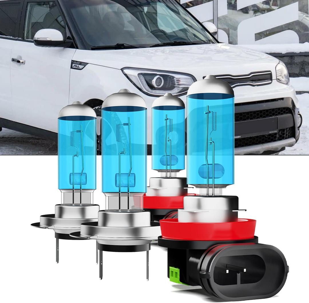 Upgraded Halogen Headlight Bulbs Fit For Kia Soul 2013-2019,H7 High Beam H11/H8/H9 Low Beam High Performance Headlights,6000K White,Plug n Play,4-Pack