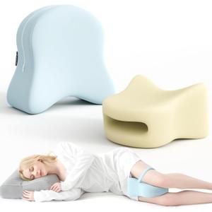 Knee Pillow for Side Sleepers - Patented Leg Pillow for Side Sleeping with Cooling Cover - Memory Foam Spine Alignment Pillow for Knee & Hip Pain, Pressure Relief (Blue)