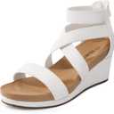 DREAM PAIRS Womens Elastic Ankle Strap Open Toe Platform Wedge Sandals Comfortable Summer Shoes for Women (8.5, White)