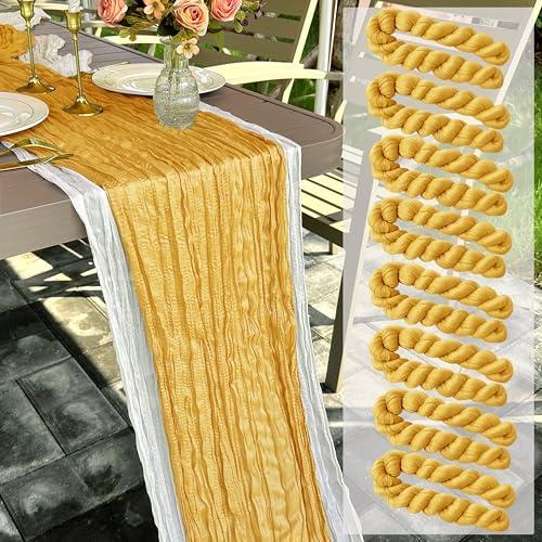 4 Pack Gold Cheesecloth Table Runner 22 x 108 inch Gauze Cheese Cloth Table Runner Bulk for Rustic Wedding Baby Shower Birthday Party Boho Table Decor