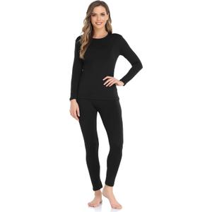 WEERTI Thermal Underwear for Women Long Johns with Fleece Lined Base Layer Women Cold Weather Top Bottom (Small, Black)