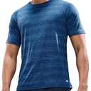 MIER Mens T Shirts Short Sleeve Quick Dry Active Tee for Running Workout Gym, Stripe (2X-Large, Heather Blue)
