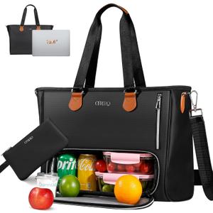 Work Tote Bag for Women, 15.6" Laptop Bags with Insulated Food Compartment, Small Purse& Shoulder Strap, Large Leather Quilted Totes for Office,Travel, Black