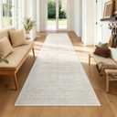 2x8 Washable Runner Rug: Moroccan Geometric Boho Rug Farmhouse Non Slip Stain Resistant Rugs Low Pile Soft Carpet for Porch Kitchen Laundry Room Living Room Bedroom (Ivory Beige,2'x8')