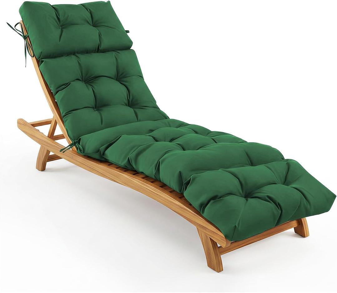 Outdoor Chaise Lounge Cushions 75.1x22.8x4.7 Inch, Waterproof Lounge Chair Cushions for Pool, Patio, Deck, Lawn, Fade Resistant Lounge Cushions for Outdoor Furniture with Ties, Forest Green