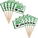 2 x ZXvZYT 2025 Graduation Cupcake Toppers Small Mini 2025 Graduation Cap Toothpick Stick Flags - Diploma Grad Theme Party Cake Cocktail Fruit Decoration(Green 100 Pcs)