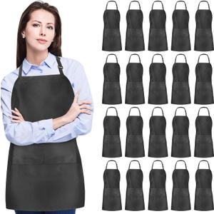 2/10/20 Pack Adjustable Black Aprons Bulk with 2 Pockets for Cooking Classes, BBQ, Art & Craft Parties