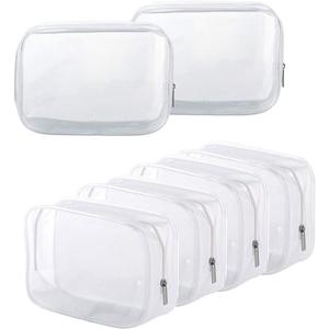 6 Pack Clear Toiletry Carry Pouch with Zipper Portable Plastic Waterproof Cosmetic Bag TSA Approved for Vacation Travel Bathroom and Organizing (White, Small)