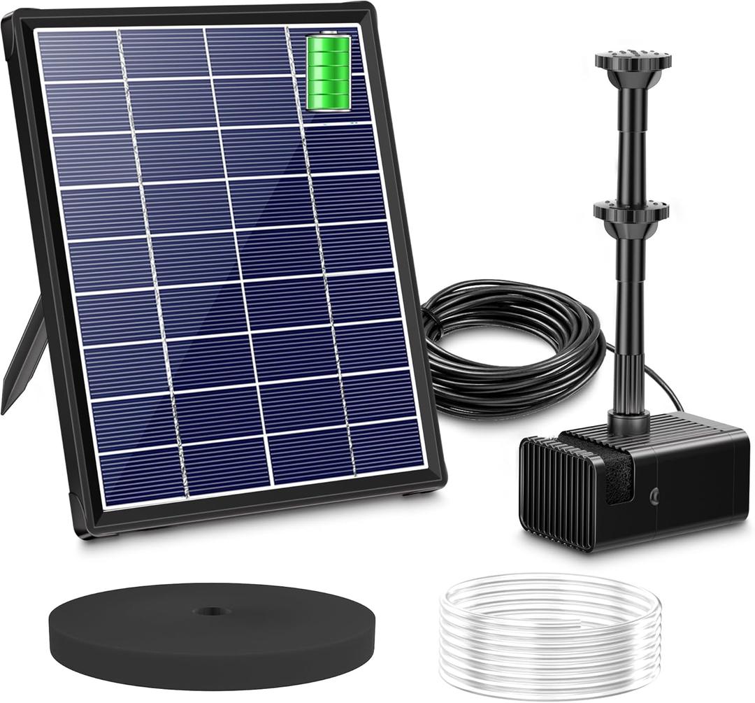 Biling 5.5W Solar Fountain for Bird Bath, DIY Solar Water Pump with 3000mAh Battery Backup Work All Day, 5ft Tubing 5 Nozzles for BirdBath, Small Pond, Fish Tank and Hydroponics (5.5W)