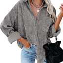 MIHOLL Womens Corduroy Button Down Shirts Casual Long Sleeve Jacket Oversized Boyfriend Blouses Tops with Pockets XXL
