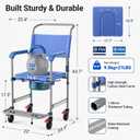 4-in-1 Bedside Commode with Wheels, Heavy Duty Shower Chair, 330LBS Capacity, 360° Lockable Casters, 18.9" Wide Seat, Detachable 6L Bucket, Portable Toilet for Elderly and Disabled