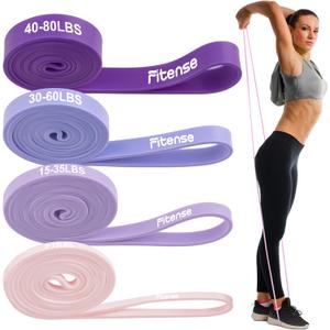 Fitense Resistance Bands Set - Pull Up Bands for Men Women, Exercise Bands Resistance with Door Anchor, Training Poster & Pouch for Body Stretching, Pull Up Assist ((5-80LBS) - Gradient Blue-Purple)