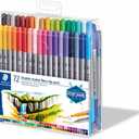 STAEDTLER 3200 TB72 Design Journey Double-Ended Fibre-Tip Pens with Two Nibs - Narrow and Wide, Pack of 72