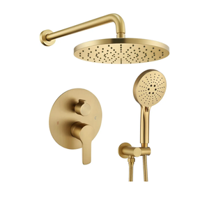 Iriber Shower System Wall Mounted Shower Faucet Mixer Set with Luxury High Pressure Shower head and 3-Setting Handheld, Bathroom Shower Trim Kit Contain Pressure Balance Valve, Brushed Gold