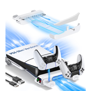 Tokluck PS5 Slim/Pro Horizontal Cooling Stand for Disc & Digital, Dual Controller Charger with 3Level Cooling Fan, PS5 Stand for Pro & Slim Console (NOT Fit 2020 Regular Version)