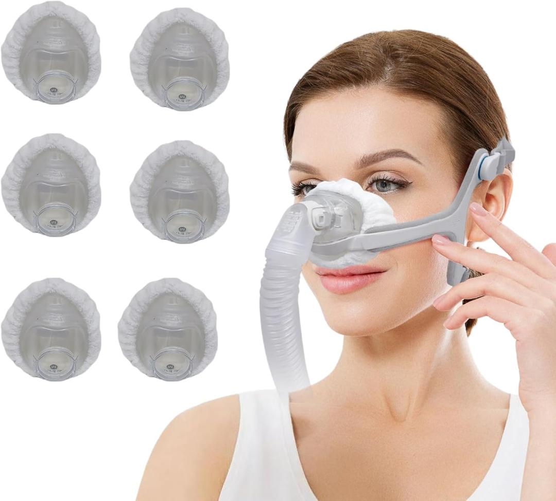 6 Pack Nasal CPAP Mask Liners Compatible with N20 Nasal Mask Cushions Soft Thin Blanket Style Absorb Oils and Moisture Reducing Redness Enhanced Comfort (Raw White) (Medium)