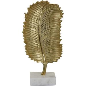 Boki 22 Inch Tabletop Decoration, Gold Leaf Sculpture, White Round Base
