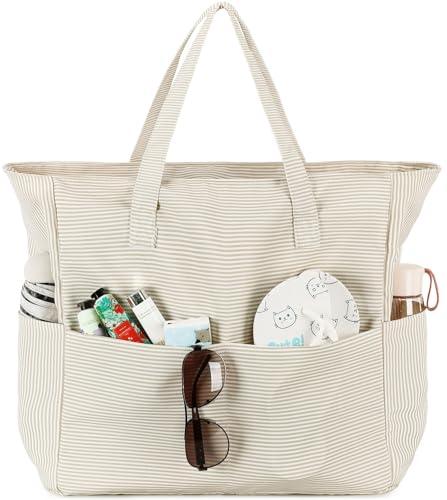 LEDAOU Large Beach Bag Women Waterproof Sandproof Zipper Beach Tote Pool Bag for Gym Grocery Travel with Wet Pocket