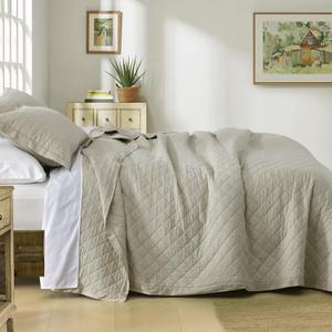 Finlonte King Size Quilt Set, 100% Cotton Solid Color Quilts King Size, Diamond Pattern Bedspread, Stitching Lightweight Soft King Quilted Comforter All Season, Light Beige, 3 Pieces (King (98"x106")
