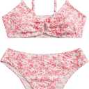 QJQ Girl's 2 Piece Swimsuits Disty Floral Ring Linked Bathing Suit Cute Bikini Sets (Dark Pink)