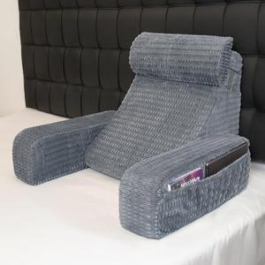 Selectico Reading Pillow for Bed, 19" Back Pillow for Bed Sitting up, Big Pockets & Built-in Arms, Backrest Cushion, Wedge Support for Reclining/Reading/Resting/Watching TV, Washable Cover, Slate Blue