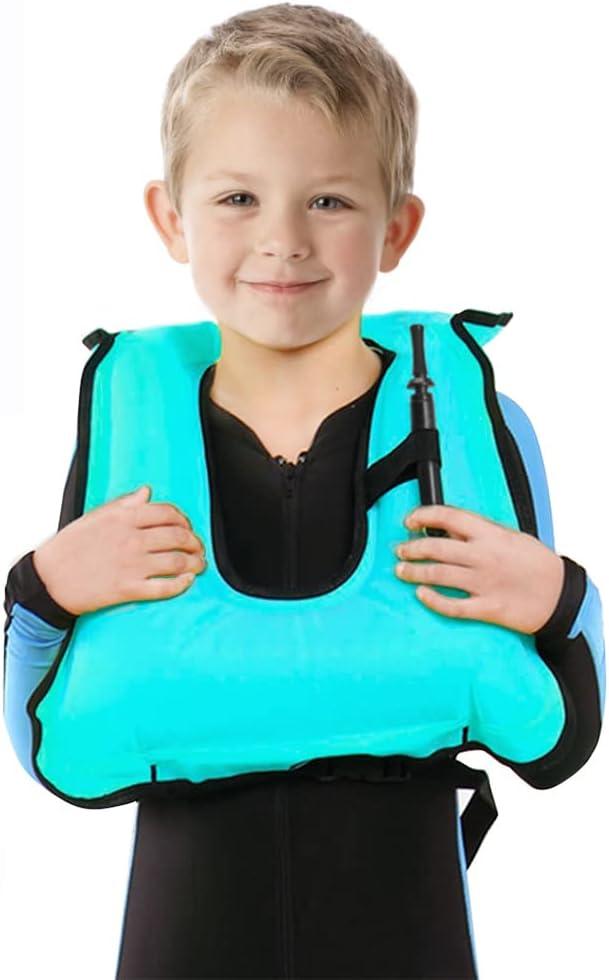 Inflatable Snorkel Vest for Kids, Portable Snorkeling Jackets for 50-110 lbs Boys & Girls (Blue)