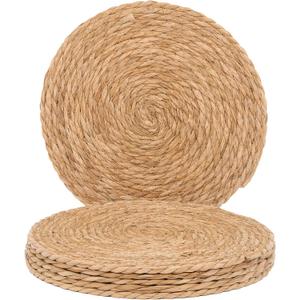 GENMOUS Woven Placemats Set of 6, 12" Round Placemats Natural Water Hyacinth Boho Placemats, Farmhouse Rattan Chargers for Dinner Plates, Rustic Braided Wicker Table Mats for Dining Table,Home,Wedding