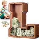 Summidate Large Wooden Piggy Bank for Kids Adults, Alphabets Letter A-Z Piggy Bank for Boys Girls, Coins Bills Change Bank Box Personalized Initial Name Kids Money Bank for Birthday Present and Decor