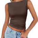 Trendy Queen Women Going Out Summer Tank Tops Spring Casual Basic Cute 2026 Sleeveless Shirt Vacation Fashion Outfit Clothes (Small, Dark Brown)