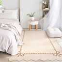 GarveeHome Scalloped Bow Rug for Living Room, Solid Beige Rug for Dorm, Washable Rugs 5x7 Soft Low Pile Non Slip Scalloped Rugs for Nursery College Bedroom Decor Kids Room Playroom