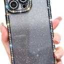 Cute Compatible with iPhone 14 Pro Max Case Rectangle Edge for Women,Luxury Glitter Case with Bling Rhinestones Sparkle Slim Camera Protective 14 Pro Max Case - 6.7 inch (Black)