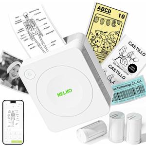 Nelko Sticker Printer, PM230 Print Pod Mini Bluetooth Portabel Sticker Maker with 3 Rolls Paper, Print Pods with Multiple Templates for Phone & Tablet, Smart AI APP Family, White