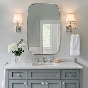 ANDY STAR Brushed Nickel Oval Bathroom Mirror for Over Sink, 24x36 Inch Bathroom Vanity Mirror with Unique Oblong Rounded Corner Tube Metal Frame-Modern Design with Anti-Rust Stainless Steel Frame