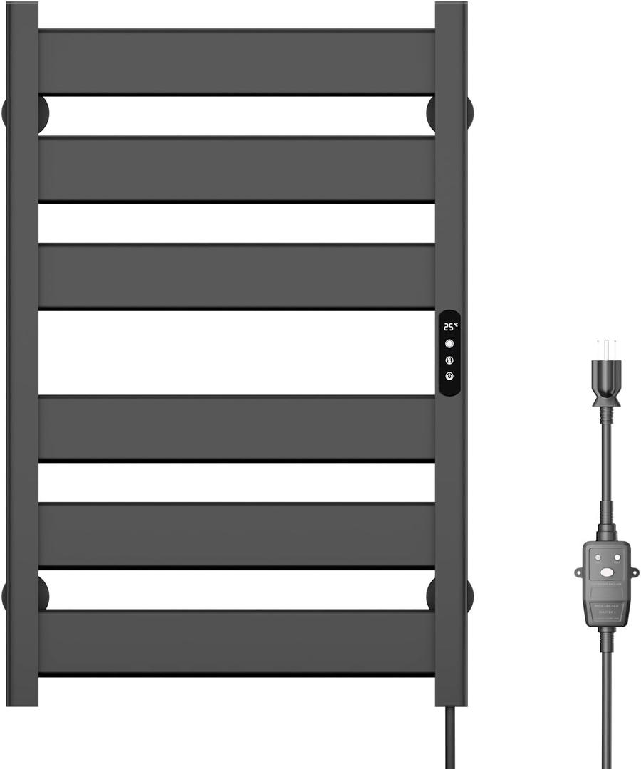 Towel Warmer Rack 6 Bars Towel Warmer Wall Mounted with Timer & Temperature Adjustments Electric Heated Towel Drying Racks for Bathroom (Black)