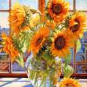 Tucocoo Sunflowers DIY Paint by Numbers for Adults Flowers in Glass Vase DIY Oil Painting Acrylic Paint Art Painting Kits Canvas with Acrylic Paint Floral Art 16x20 Inch Without Frame