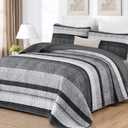 Dobuyly Grey Quilt King Size Set, Boho Bedspread King Size, Striped Bedding Sets 3 Pieces, Lightweight Soft Gray Black Coverlet Bed Sets with 2 Pillow Shams 110"x90"