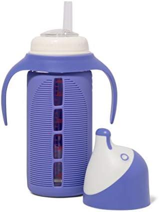 Tabor Place Glass Sippy Cup for Toddlers - The Luca | Spill-proof | Silicone Straw | Indigo Purple | 8 oz | Liquids Never Touch Plastic | Removable Handles