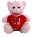 Plushland Stuffed Mocha Heart Bear - Plush Bear Toy for Kids & Adults - Embroidered Heart Pillow - Brown-6 inches (Love You-Pink)