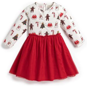 Monica + Andy Girls Organic Long Sleeve Tulle Dress (10 Years, Cookie Sheet)