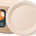 100% Compostable Plates - 125-Count Heavy Duty, Biodegradable Bagasse Plates - Eco Friendly and Sustainable (Natural, 7 inch) (7 inch, Natural)