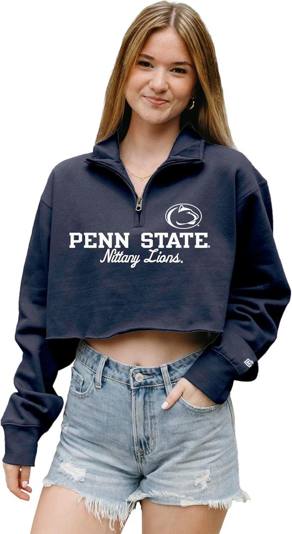 Blue 84 Women's NCAA Officially Licensed Cropped Quarter Zip Sweatshirt Team Color Small