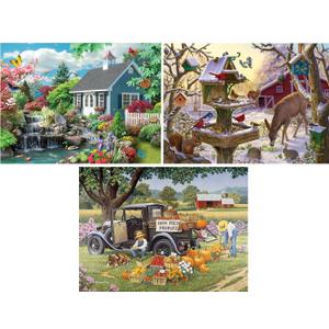 Bits and Pieces  Value Set of Three 50 Piece Jigsaw Puzzles for Adults  Dream Landscape, Home Grown, Sunrise Feasting Jigsaw Puzzles, Completed Puzzle Size: 15" x 19"