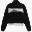 Matin Kim, Spell Point Stripe Wool Blended Knit Cardigan, Medium, Black