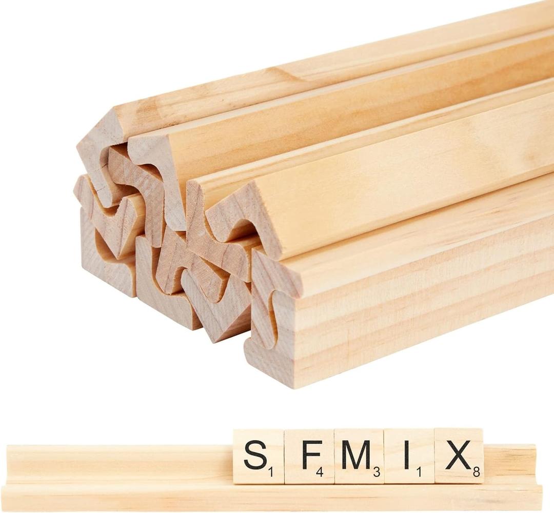 Bright Creations 12 Pack Wooden Letter Racks for Scrabble Tiles Pieces - Replacement Scrabble Letters Game Tray Holders for Crafts (7.5 x 0.75 x 0.85 in)