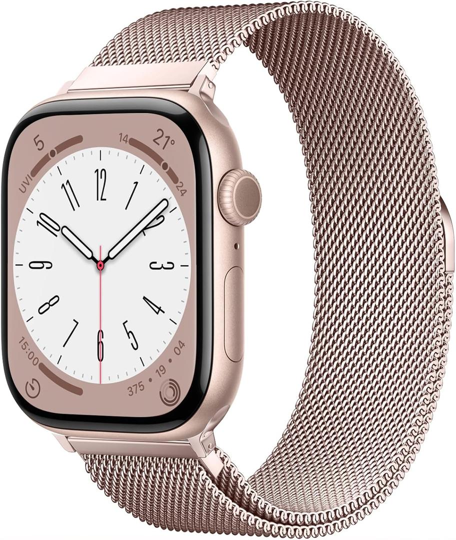 Original Milanese Loop Band Compatible with Apple Watch 38mm 40mm 41mm 42mm 44mm 45mm 46mm 49mm - Women & Men Magnetic Closure Adjustable Metal Strap for iWatch Series 11 10 9 8 7 6 5 4 SE2 3 Ultra2 3 (Rose Gold)