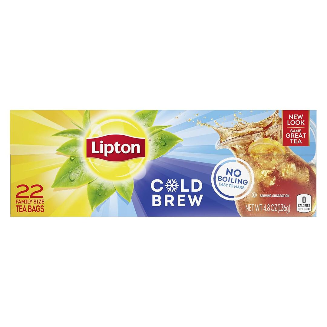 Lipton Iced Tea Bags, Cold Brew, Black Tea, Family-Sized, 22 Tea Bags, BBD: MAR 14 2026