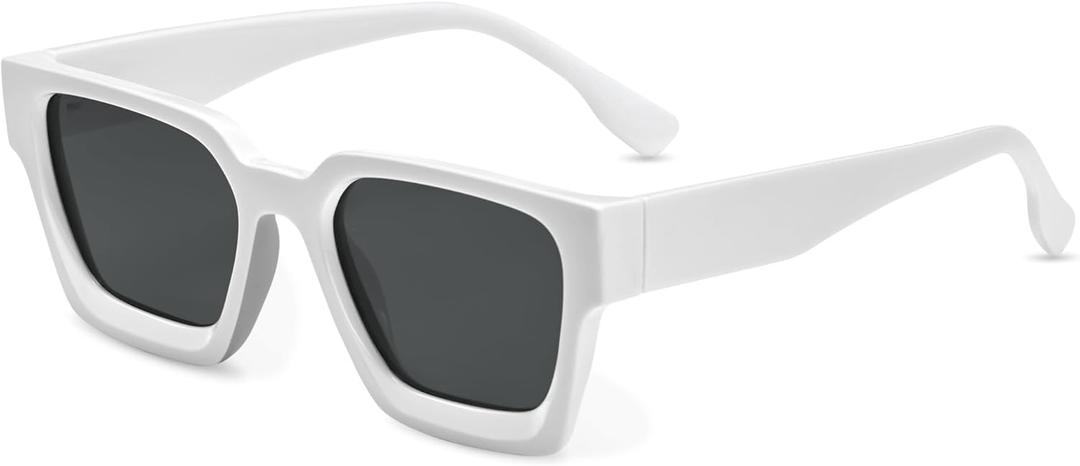 livho Rectangle Polarized Sunglasses Trendy for Women Men Retro Sun Glasses for Women Men 2025 Oversized UV Protection Shades (White/ Black)