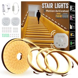 Motion Sensor LED Strip Lights - Chasing Effect Auto ON/Off for Stairs, Bedroom, Under Cabinet - 32.8ft Warm White, Easy Install