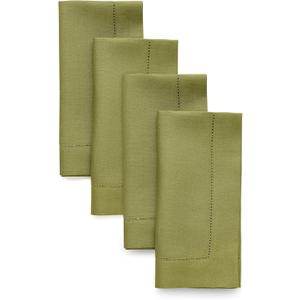 Solino Home Linen Napkins Set of 4 - Classic Hemstitch 100% Pure Linen Avocado Green Dinner Napkins Cloth 20 x 20 Inch for Summer - Handcrafted and Machine Washable