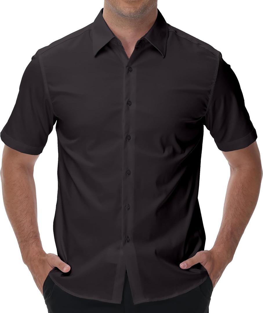 Men's Short Sleeve Dress Shirts Wrinkle Free Stretch Formal Wedding Prom Regular Fit Button Down Shirt (XL)